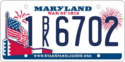 MD license plate 1BK6702