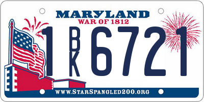 MD license plate 1BK6721