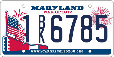 MD license plate 1BK6785