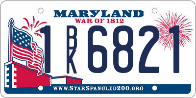 MD license plate 1BK6821
