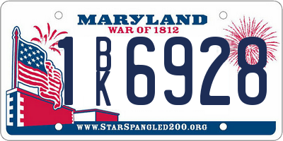 MD license plate 1BK6928