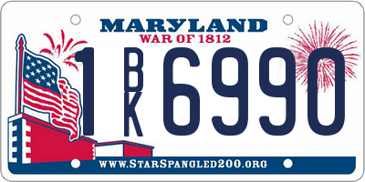 MD license plate 1BK6990