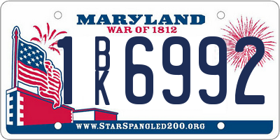 MD license plate 1BK6992