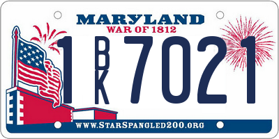 MD license plate 1BK7021