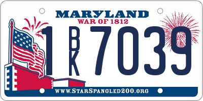MD license plate 1BK7039