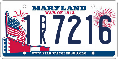 MD license plate 1BK7216