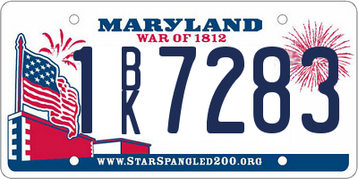 MD license plate 1BK7283