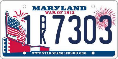 MD license plate 1BK7303