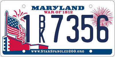 MD license plate 1BK7356