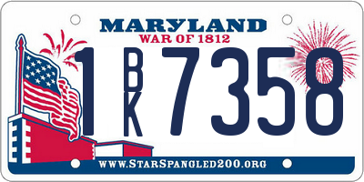 MD license plate 1BK7358