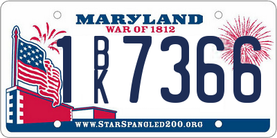MD license plate 1BK7366