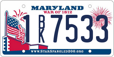 MD license plate 1BK7533