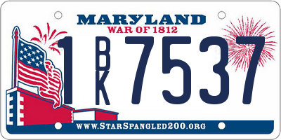 MD license plate 1BK7537