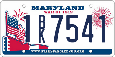 MD license plate 1BK7541