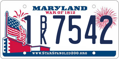 MD license plate 1BK7542