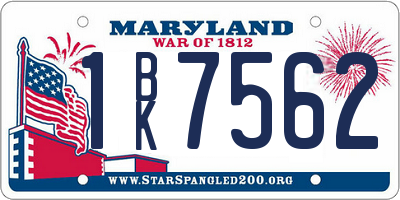 MD license plate 1BK7562