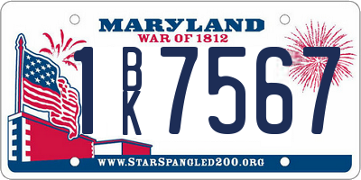 MD license plate 1BK7567