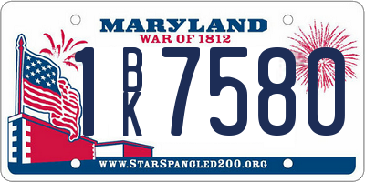 MD license plate 1BK7580