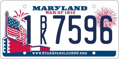 MD license plate 1BK7596