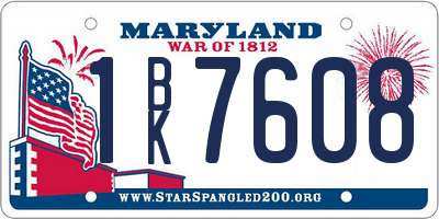 MD license plate 1BK7608