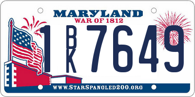 MD license plate 1BK7649