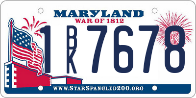 MD license plate 1BK7678
