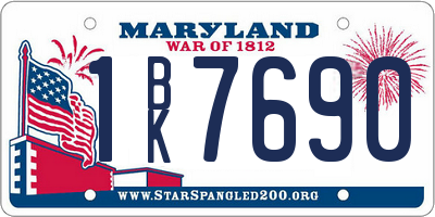 MD license plate 1BK7690