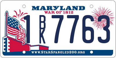 MD license plate 1BK7763