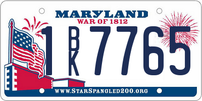 MD license plate 1BK7765