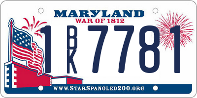 MD license plate 1BK7781