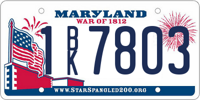 MD license plate 1BK7803