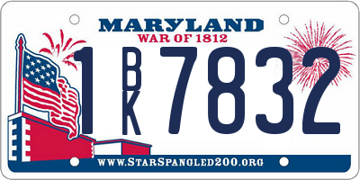 MD license plate 1BK7832