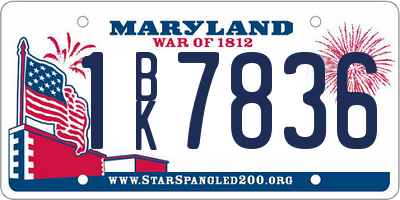 MD license plate 1BK7836