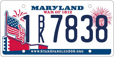 MD license plate 1BK7838