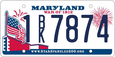 MD license plate 1BK7874