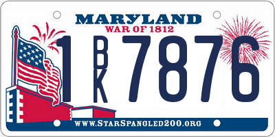 MD license plate 1BK7876
