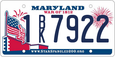 MD license plate 1BK7922