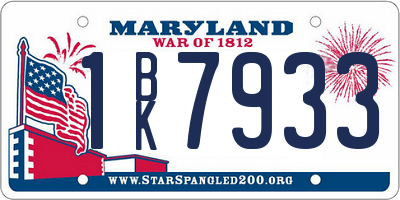 MD license plate 1BK7933