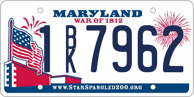 MD license plate 1BK7962