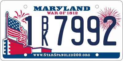 MD license plate 1BK7992