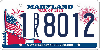 MD license plate 1BK8012