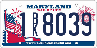 MD license plate 1BK8039