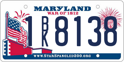 MD license plate 1BK8138