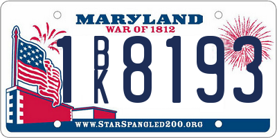 MD license plate 1BK8193