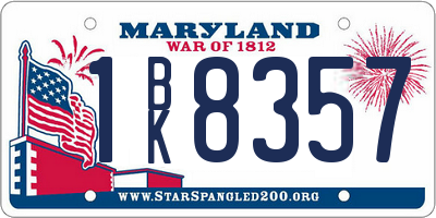 MD license plate 1BK8357