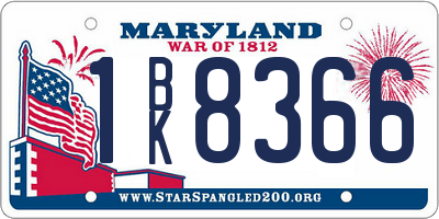 MD license plate 1BK8366