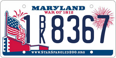 MD license plate 1BK8367