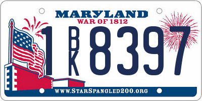 MD license plate 1BK8397