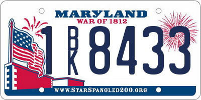 MD license plate 1BK8433
