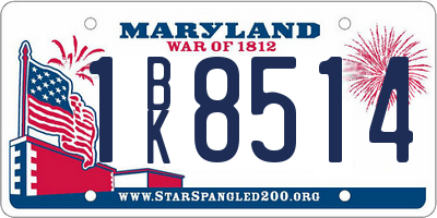 MD license plate 1BK8514